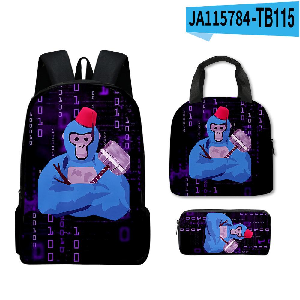 Cartoon Nieuwigheid Creatief Cool Nieuw Gorilla tag 3D Print 3 stuks/Set leerling Schooltassen Laptop Dagrugzak Rugzak Lunchtas Etui