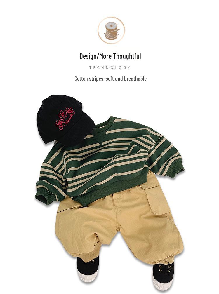 Customized 2024 Spring Kids' Striped Long Sleeve Unisex Korean Style Hoodie