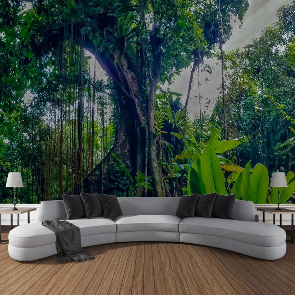 Природный пейзаж Гобелен Комната Искусство Солнечный свет Лес Водопад Главная Стена — фото 6