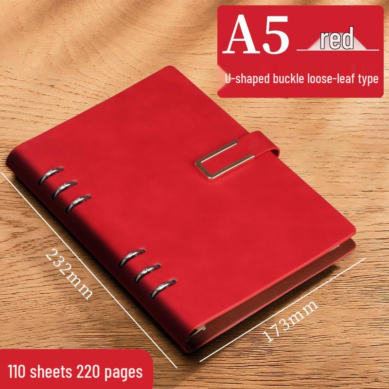 A5 Leather Business Notebook with Logo Printing, Thick Ring Binder & Buckle Closure - Perfect for Office Notes