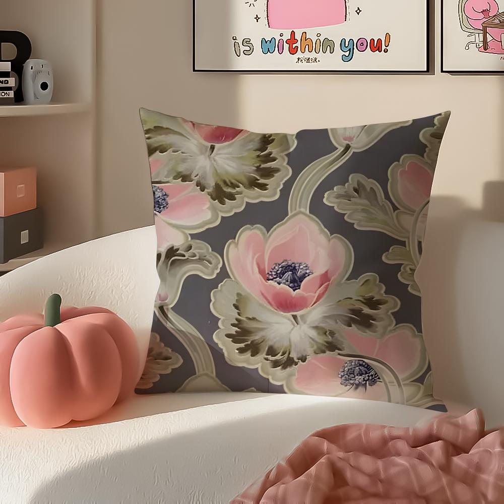 French Textile Floral Art Cushion Cover Pillowcase Short Plush Invisible Zipper Room Sofa Cushion Cover