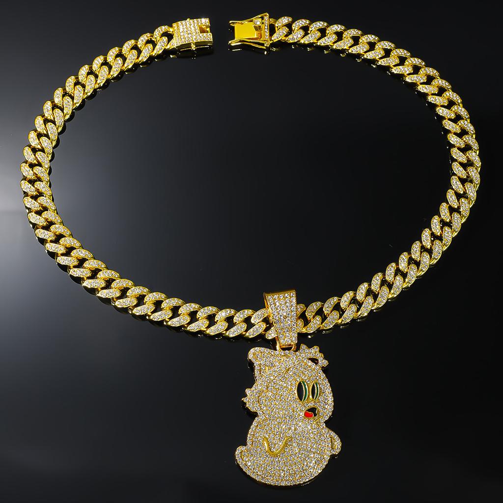 Full Diamond Ghost Cuban Chain Pendant, European and American Hip Hop Men's Necklace Jewelry Items
