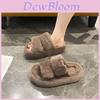 Cozy Plush Black Slide Slippers For Women Thick Sole Warm And Comfortable Footwear