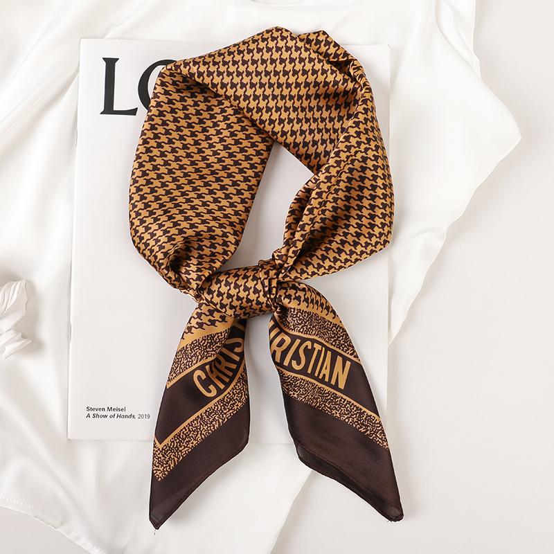 Luxury Brand  Silk Square Scarf Women Cat Neck Hair Tie Band Beach Hijab Kerchief Head Headbands Bandana Female Foulard 70cm