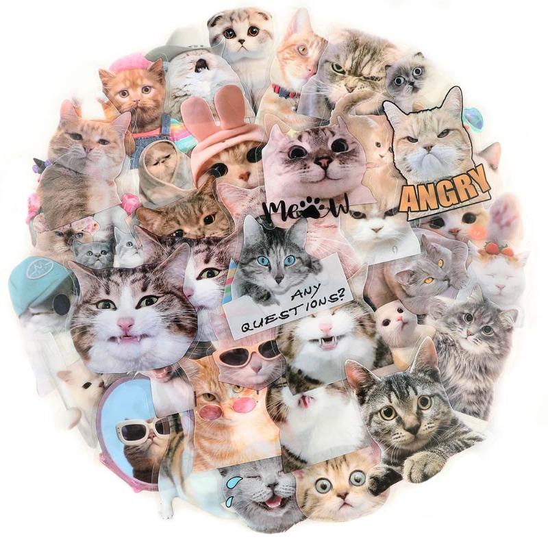 50pc/set Sweet INS Kitten Scrapbook Sticker Transparent Kawaii Cat Journaling Background Sticker DIY Decor Guitar Laptop Sticker