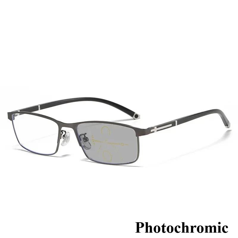 

Деловые фотохромные мультифокальные очки для пресбиопии, мужские очки для чтения класса люкс, двойного назначения для дали и близи, с защитой от синего света 0
