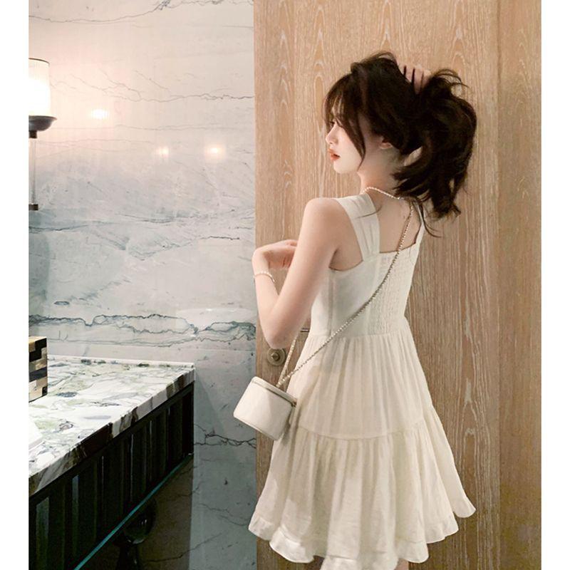 Classic White Sleeveless Dress With Knit Fabric For Summer Casual And Yoga Wear