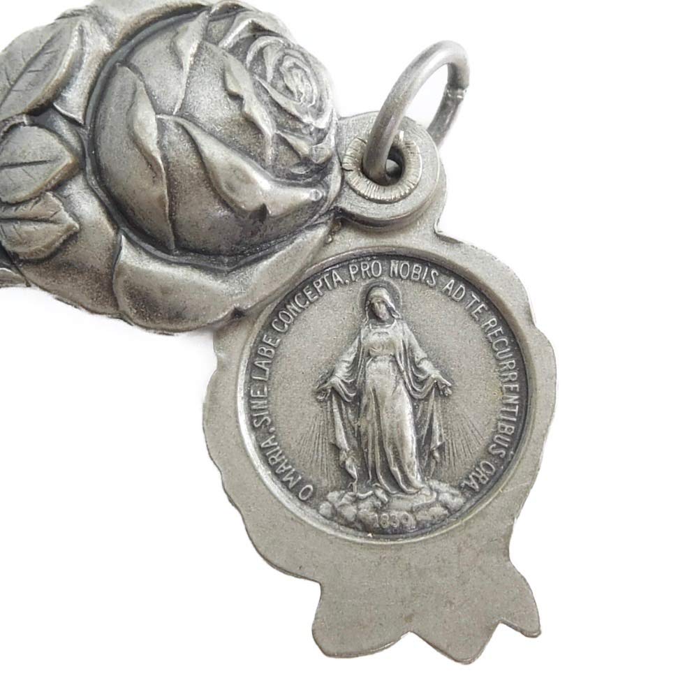 Miraculous Medal Rose Pendant, Slide Type, Made in Germany, Virgin Mary