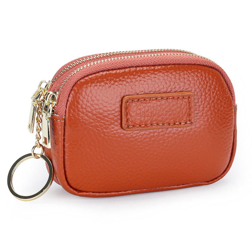 Portofel din Piele Naturală cu Fermoar Dublu pentru Monede și Breloc