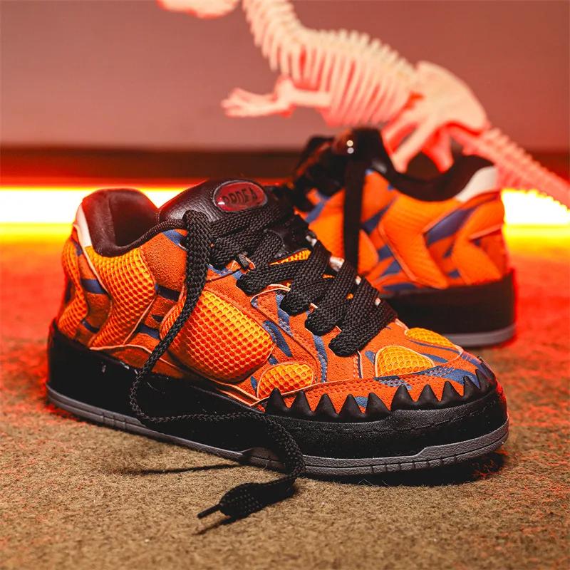 Fashion Men's Casual Shoes 2024 New Male Sneakers Wear-resistant Men's Platform Shoes Hot Dinosaur Design Board Shoes for Couple