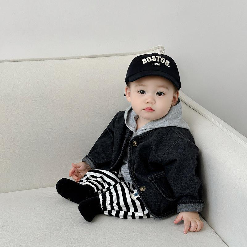 Boy's Fashionable Denim Jacket & Versatile Cuffed Pants Set