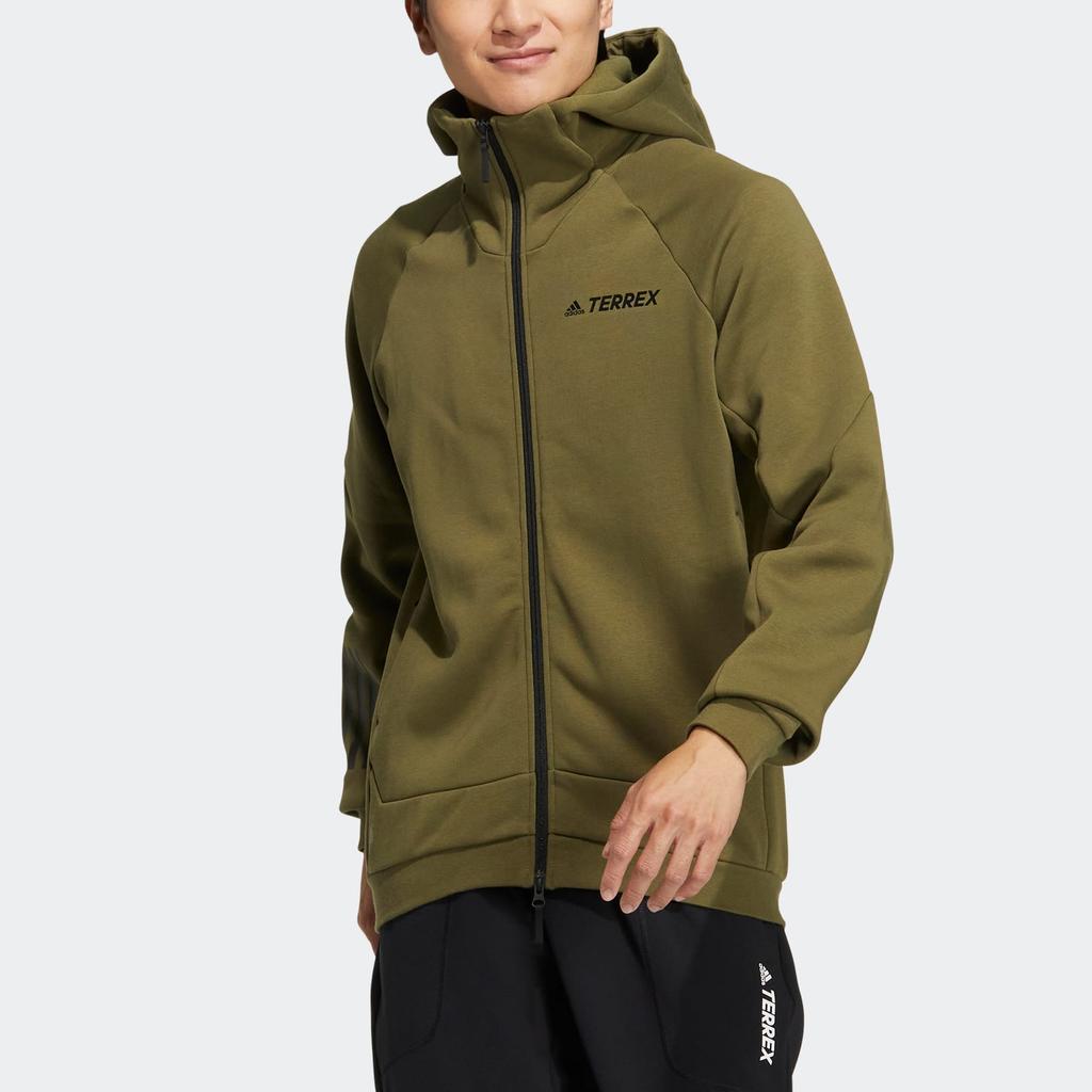Adidas Terrex Knit Fz Hd Jacket With Solid Three-Stripe Print Logo Zip Hoodie Unisex Jacket Green HM9709