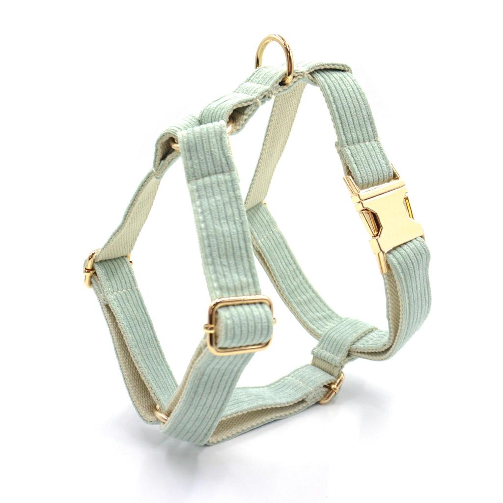 Fashionable Corduroy Dog Harness Set with Bow Tie, Leash, and Waste Bag Holder