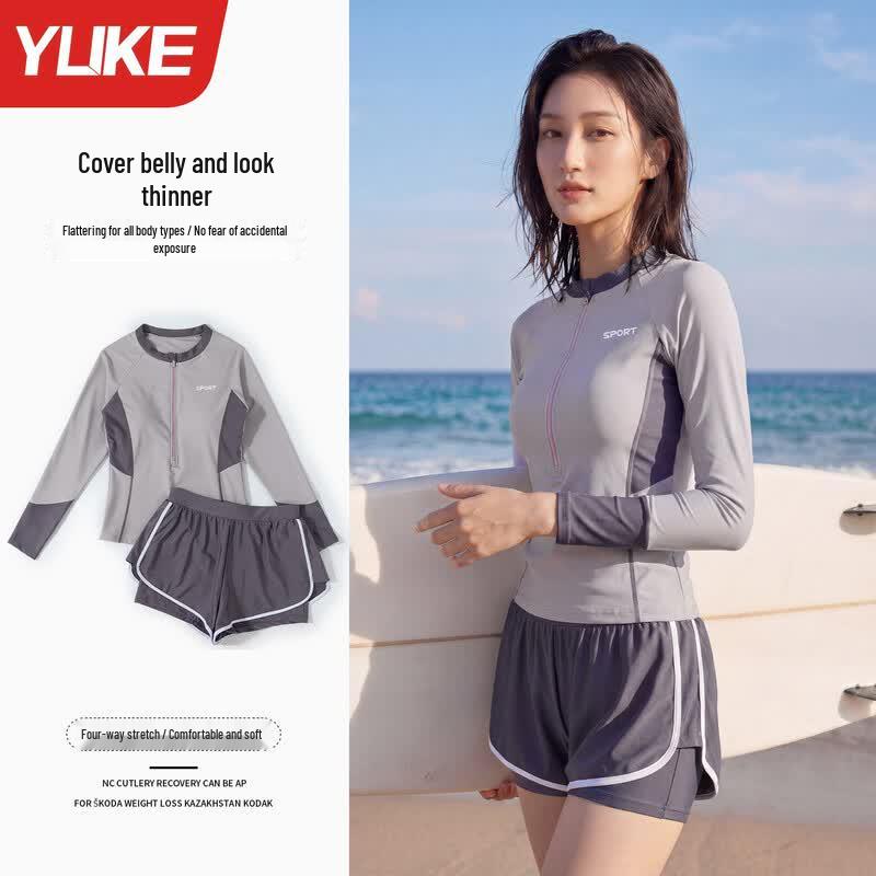 Женский слитный купальник Yuke с длинным рукавом и разрезом M