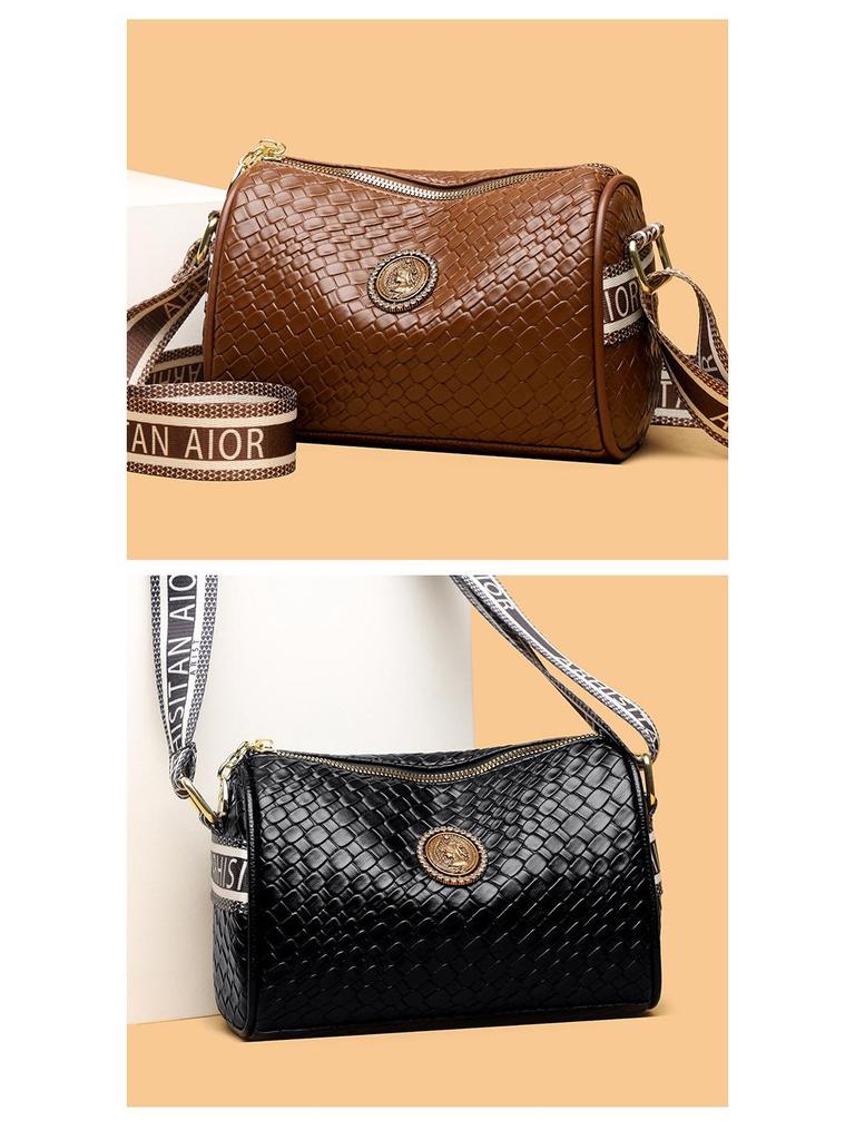 2025 Women's All-Season Soft Leather Cylinder Bag with Stone Pattern, Wide Shoulder Strap & Crossbody Functionality