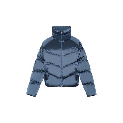 Lining Windproof Breathable Collarless Solid Color Loose Down Jacket Women Outerwear Lime-Blue AYMR090-3