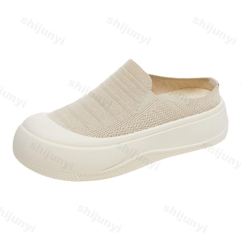 Fashion Fly Weave Women Half Slippers 2025 Summer New Breathable Slip on Casual Shoes Comfortable Height Increase Non Slip Fishing Shoes