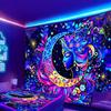 2D Vibrant Moon Goddess Tapestry, Floral Starry Night Wall Tapestry, Bohemian Aesthetic Home Decor
