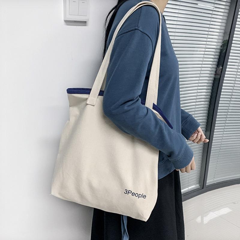 Letter Casual Canvas Shoulder Zipper Shopping Bag