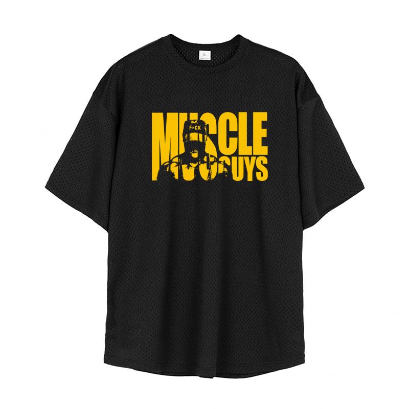 

Muscleguys Oversized Loose Running T-Shirts Men Muscleguys Gym Fitness Sports Half Sleeve T Shirt Summer Mesh Quick Dry Breathable Clothing M чёрный