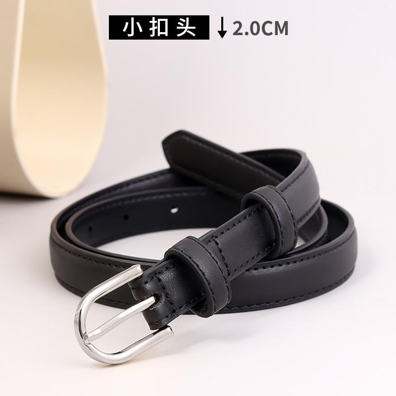 Womens Genuine Leather Belt With Metal Buckle Slim Waistband Jeans Office Casual Style