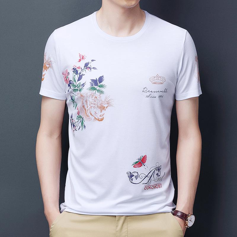 

Летняя мужская футболка из хлопка Tencel с короткими рукавами и корейским принтом, модная повседневная мужская одежда с короткими рукавами XXXXL