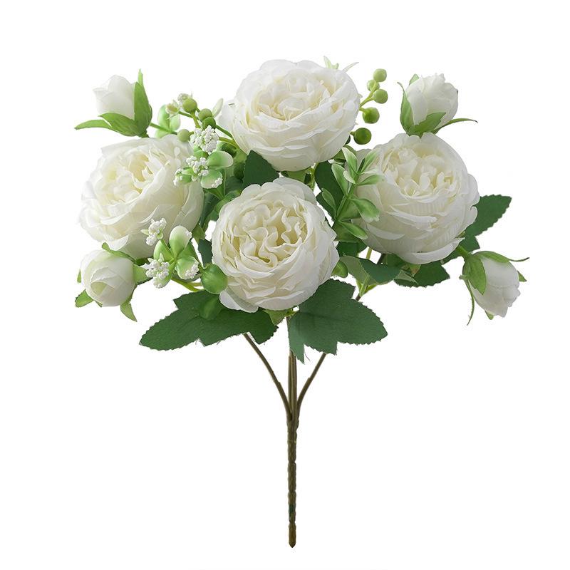 

Spring Peony Korean Hand-tied Bouquet: 5-Head Simulated Rose Peony Flowers for Home Wedding Decoration