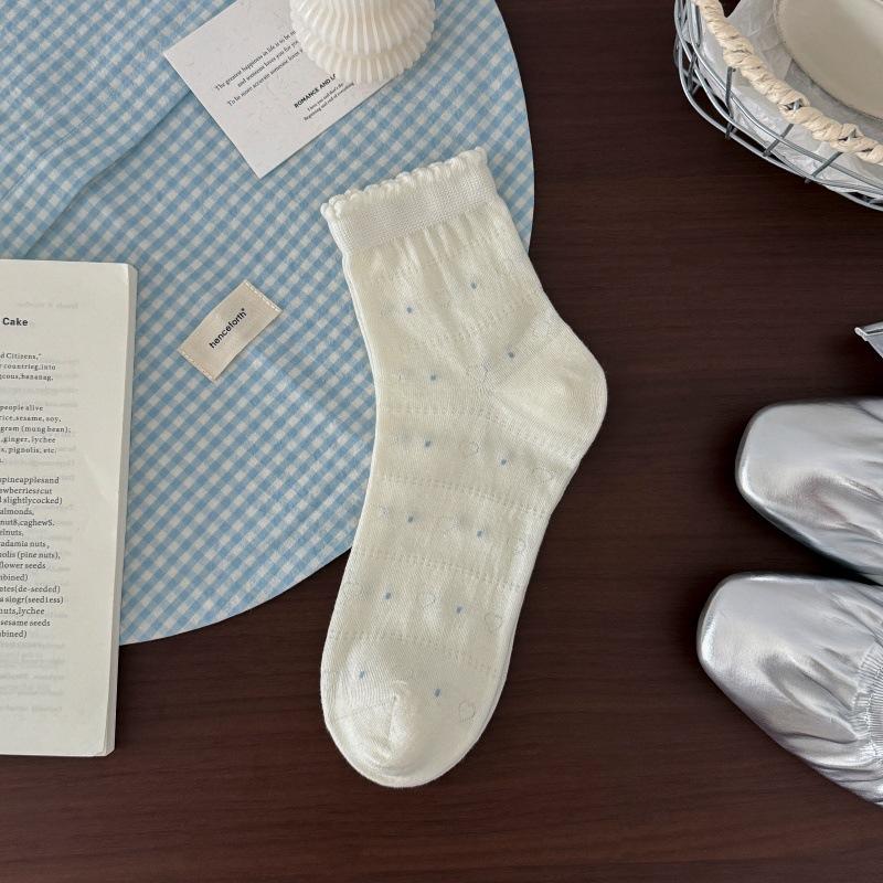 Pleated Laceless Short Socks, Ballet Style, White Mid-calf Socks, Summer Lightweight Version, Summer Layered Stockings