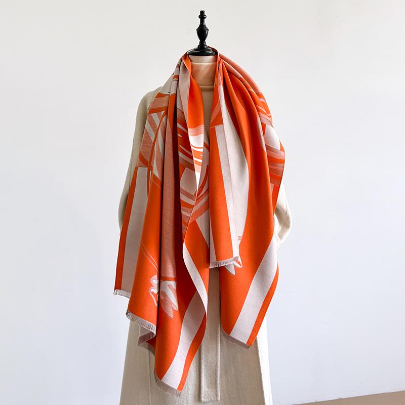Elegant Women'S Double-Sided Floral Jacquard Pashmina Shawl - Winter Thick Warm Tassel Design Coldproof Windproof Blanket Scarf