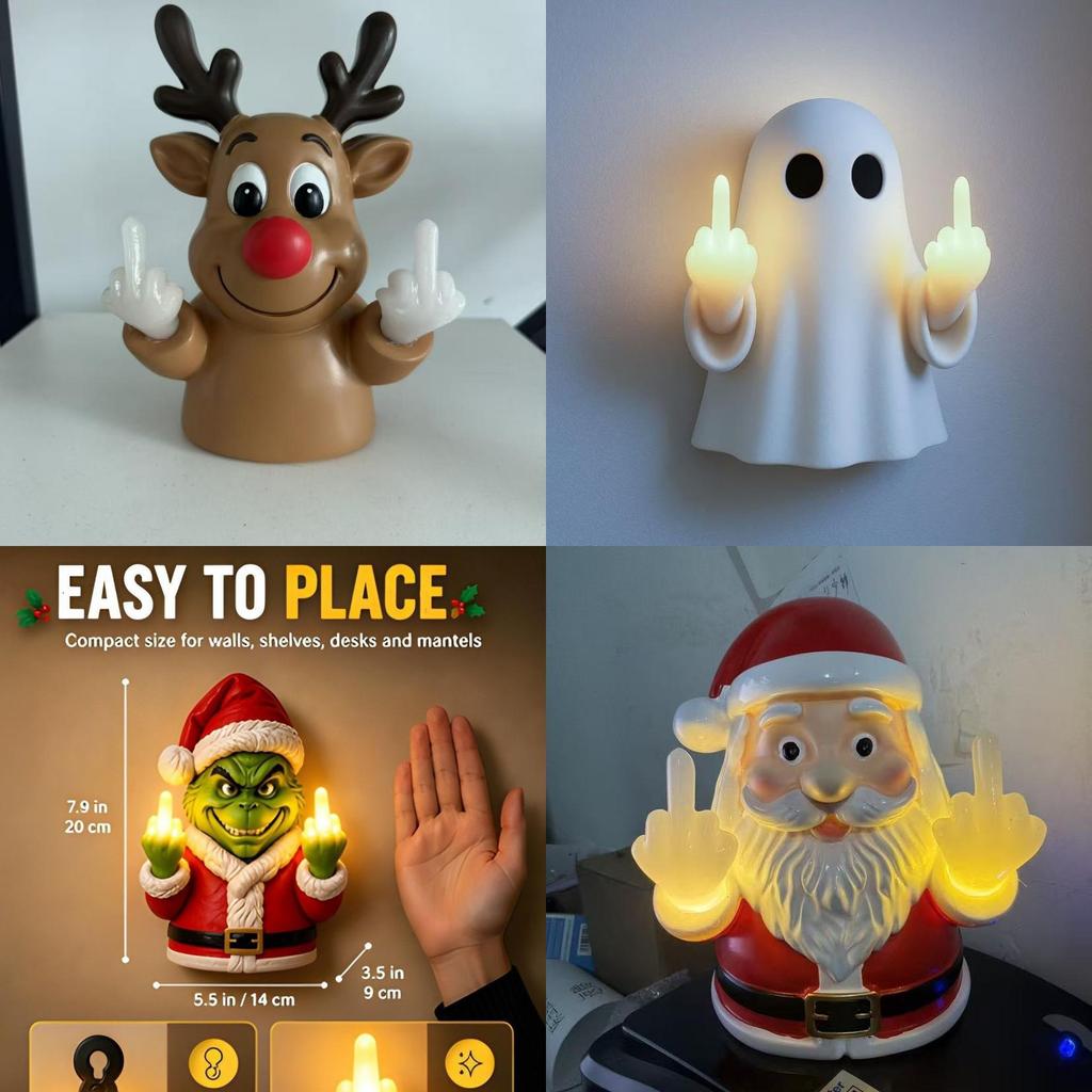 Christmas Ghost Resin Wall Light With Glowing Middle Finger For Holiday Decor And Gifting