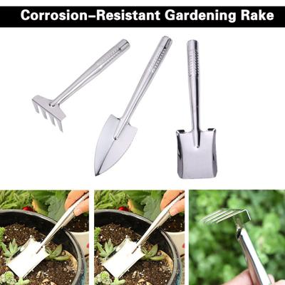 Set da 3 Pezzi Rastrello da Giardino Pala Zappa Manuale Acciaio Inossidabile Fioriera Pianta Succulenta Lavorazione del Terreno Utensile Manuale Esterno