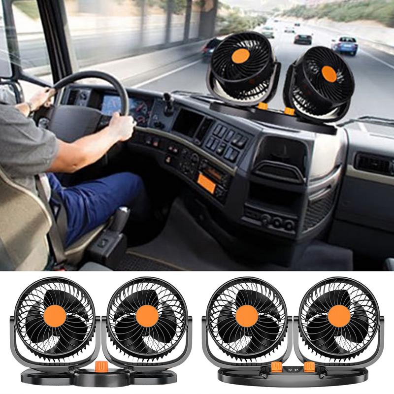 USB Car Fan Double Head Vehicle Fan 24V Adjustable Dashboard Cooling Device With Strong Wind Low Noise Design For Indoor Outdoor