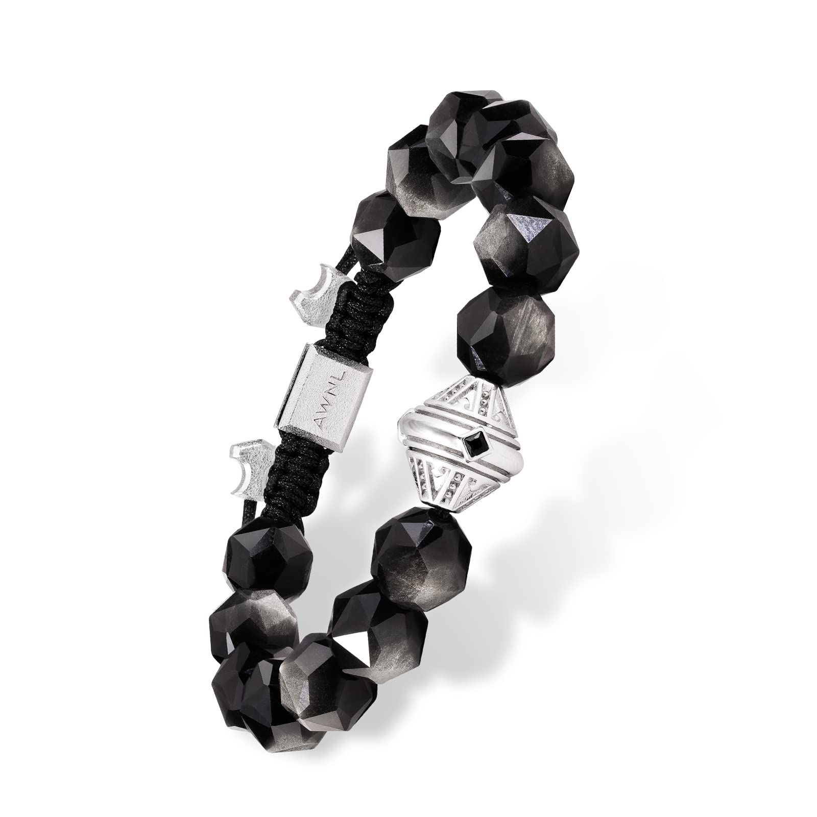 

Bead Bracelet Sterling Silver with Beacon Charm 10mm Natural Stone Silver Obsidian Adjustable Braided Bracelet Gift [AWNL] Men s Men s 15cm-17cm