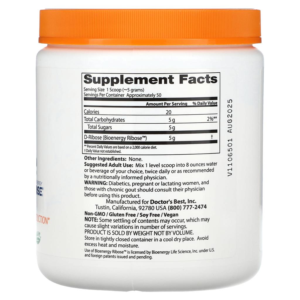 Doctor's Best Pure D-Ribose Powder, 250G(8.8Oz)