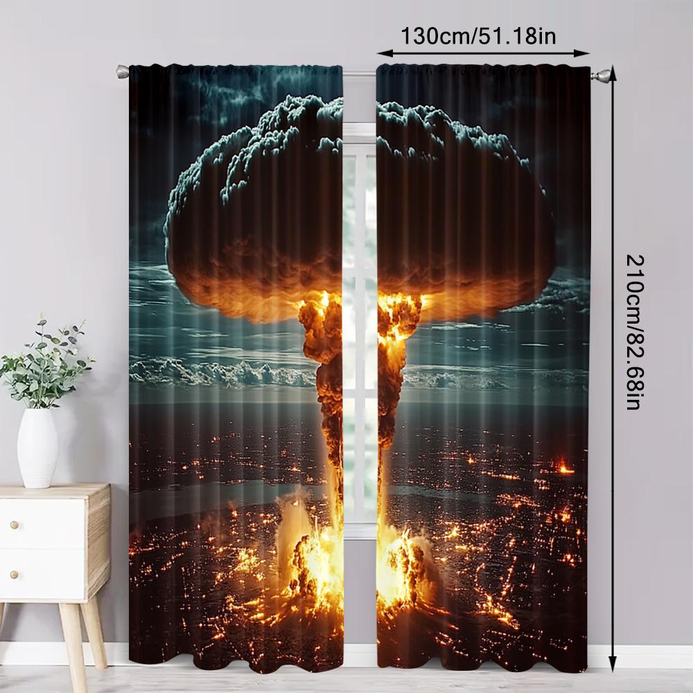 2pc,  Window Curtains Nuclear explosions and mushroom clouds Durable 100% Polyester Fabric,Without Electricity Holiday