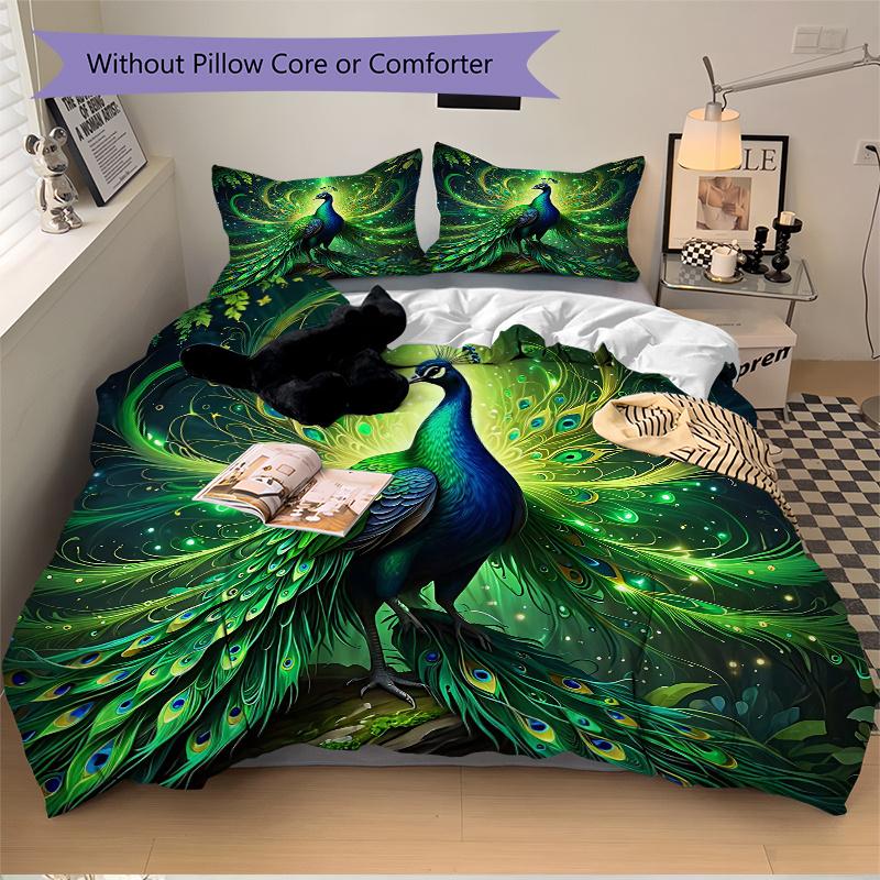 3pcs Enchanted Peacock Design Bedding Set - Includes Quilt Cover and Pillowcases, Suitable for All Seasons, Machine Washable - Ideal Gift for Fam