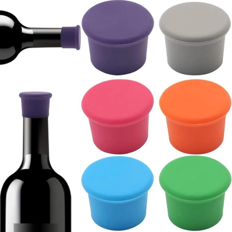 Reusable Silicone Wine Bottle Stopper 6 Colors Food Grade Airtight Leak Proof Round Corks for Beer and Wine Bottles