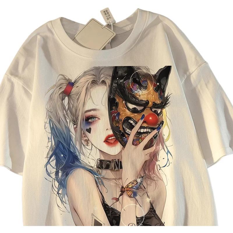 American trendy brand clown printing pure cotton short-sleeved t-shirt women's and men's new loose sweet and cool high street top summer