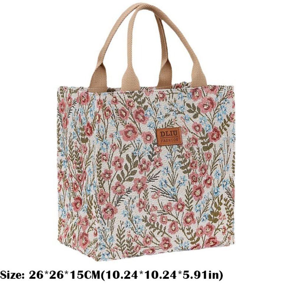 Aesthetic Floral Print Lunch Bag Insulated Large Capacity Lunch Bag Thermal Cooler Handbag For School Work Travel Picnic