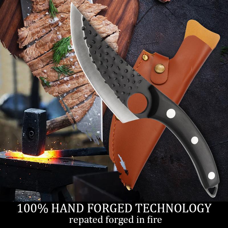 Haushaltsküchen-Fischmesser aus Edelstahl, gehämmertes Metzger-Ausbeinmesser, Fleischerbeil, geschmiedetes Mehrzweckmesser mit Scheide