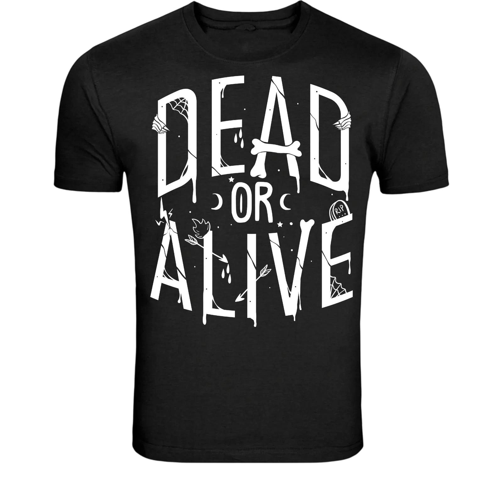Dead or Alive Gothic Skeleton T-Shirt - Dark Halloween Skeleton XS