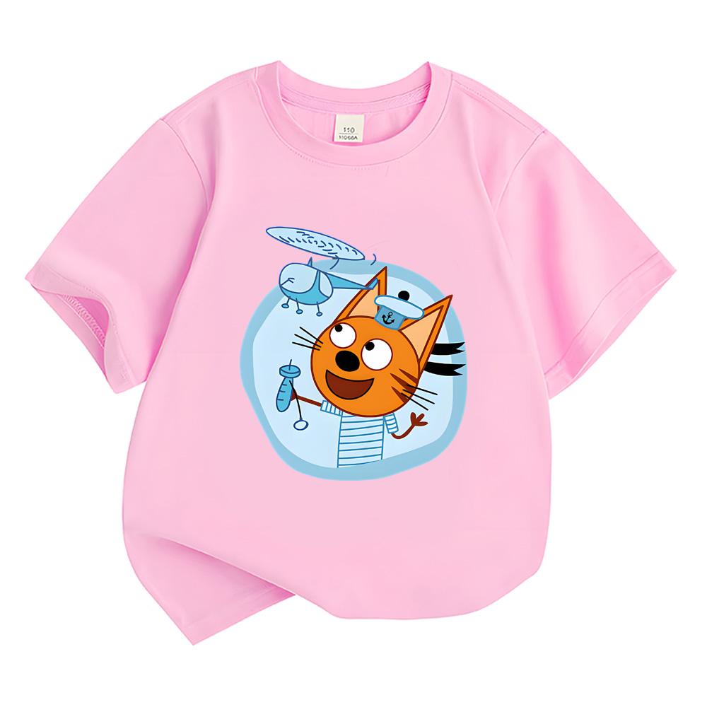 Cartoon Print Kids Tshirt Kid-e-cats Casual Kawaii Tees Boys Girls T Shirt Funny Graphic T-shirt 100% Cotton Comfortable Short Sleeve Tees