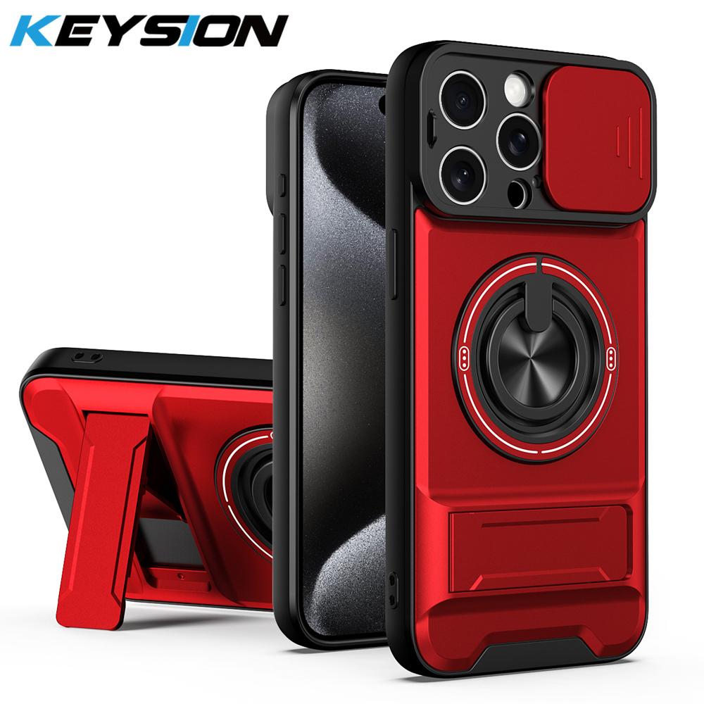 KEYSION Magnetic Phone Case for iPhone 13 14 15 Pro Max 15 Plus Slide Camera Protection Upright Kickstand Shockproof Back Cover