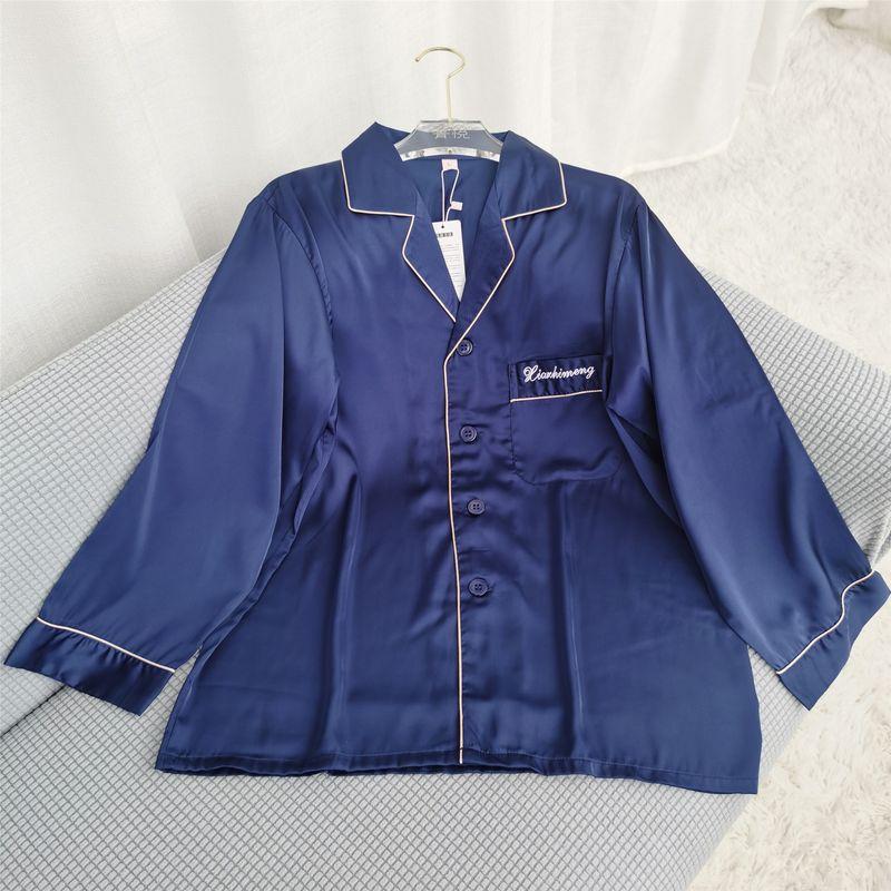 Silk Pajamas Men's Suit Summer Long sleeve Couple Thin Real Silk Homewear Spring and Autumn Men's Set