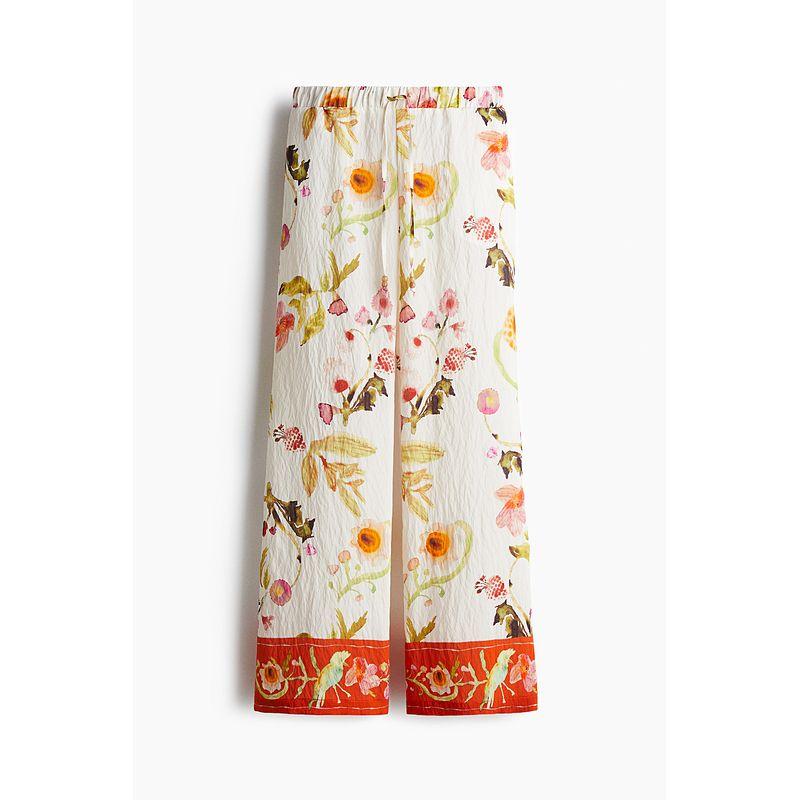 

HM Casual Pants 2025 New Arrival Fashion Drawstring Loose Pants 1284610 White/Patterned 155/64