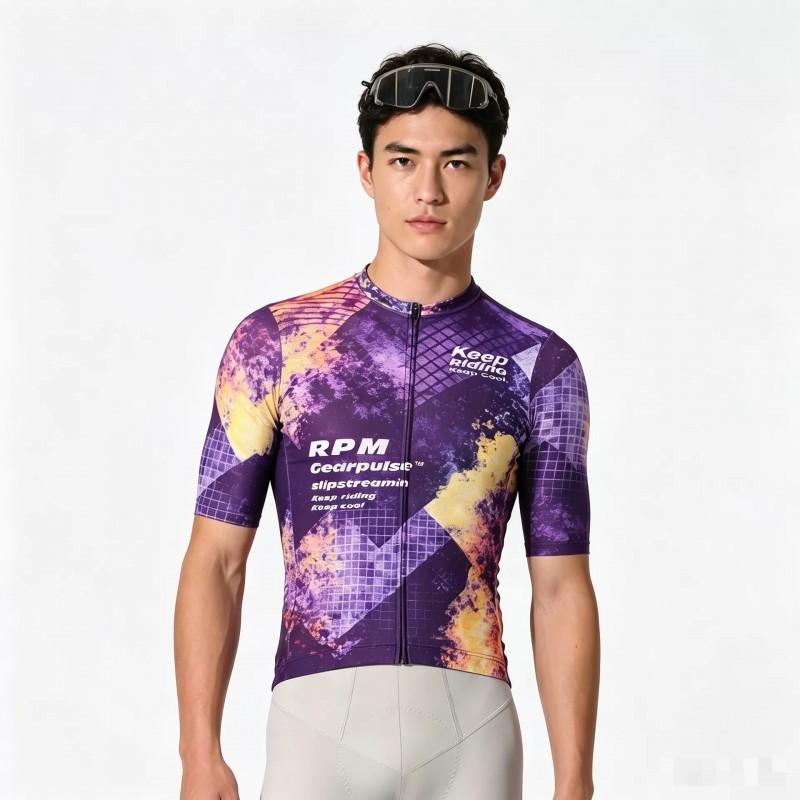 Unisex Cycling Jersey Short Sleeve Starry Gradient Mesh Breathable Quick-Dry UV Protection Road Bike Ride