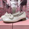 Shallow mouth round head soft leather grandma shoes comfortable versatile Doudou shoes women's 2025 spring and autumn new bow low heel single shoes