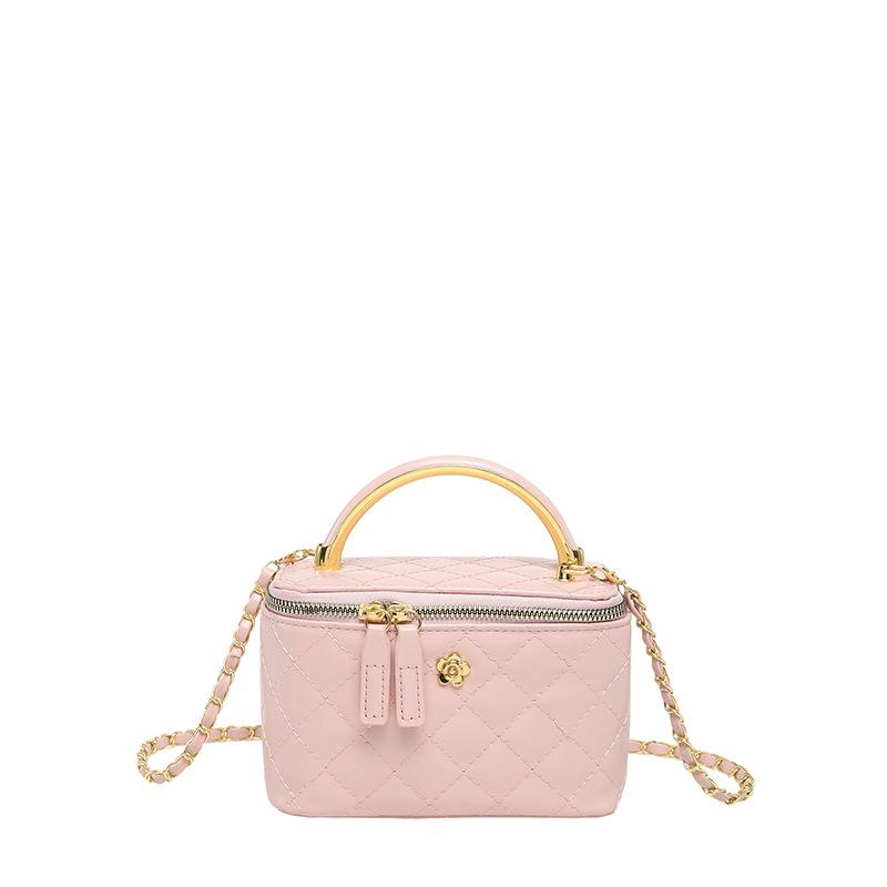 Women Elegant Plaid Chain Crossbody Bucket Bag Daily Fashion Shoulder Handbag