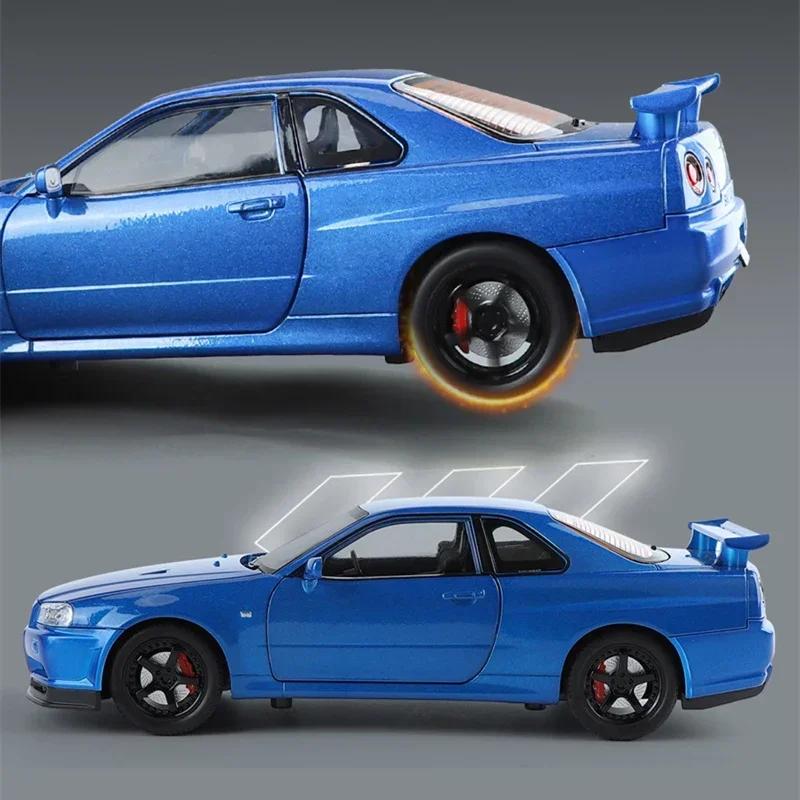 AQG2 1:24 Nissan Skyline Ares GTR R34 Alloy Sports Car Model Diecasts Metal Racing Car Vehicles Model Sound and Light Kids Toys Gifts