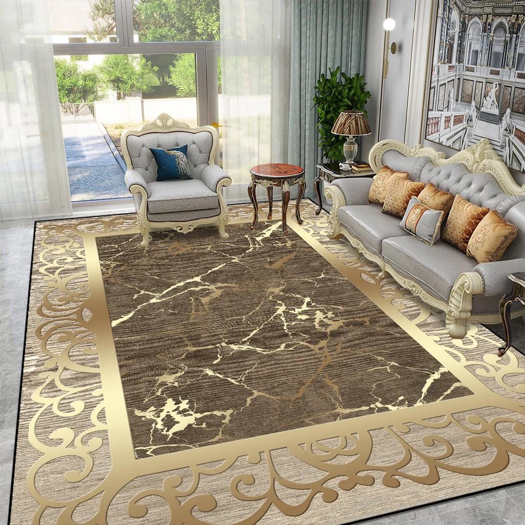 Goldener Luxus Europäischer Großer Teppich für Wohnzimmer Sofa Tisch Daneben Teppich für Schlafzimmer Waschbar Weiche Bodenmatte Dekoration Zuhause